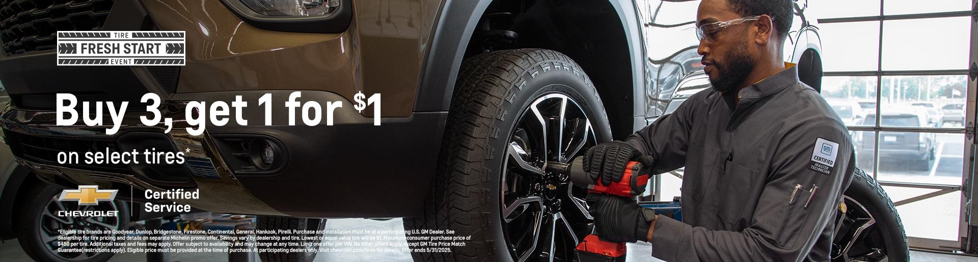 Buy 3 Tires, get 1 for $1 at your nearest Chicagoland or Northwest Indiana Chevy Dealer | Chevy Drives Chicago